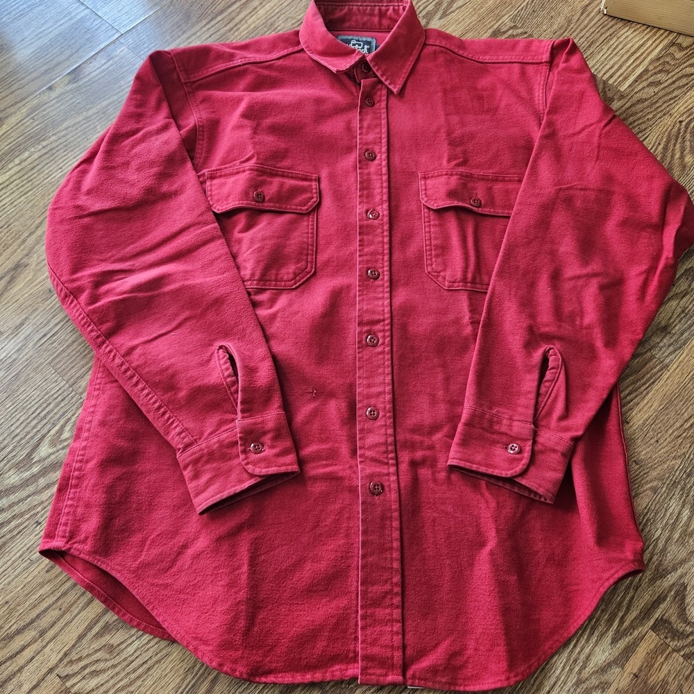 Woolrich Red Mens L Button Up Long Sleeve Shirt 100% Cotton Collared Work Casual - Picture 2 of 10